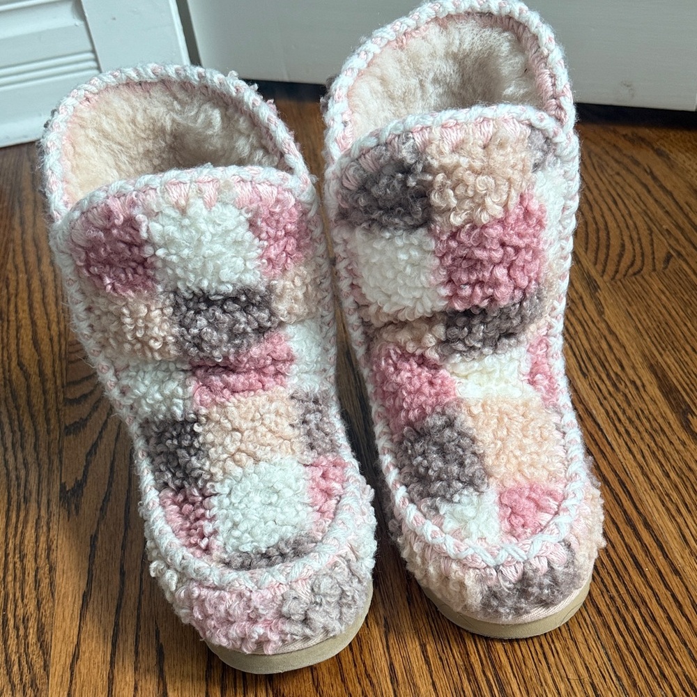 Mou Pink and Cream Crochet Boots